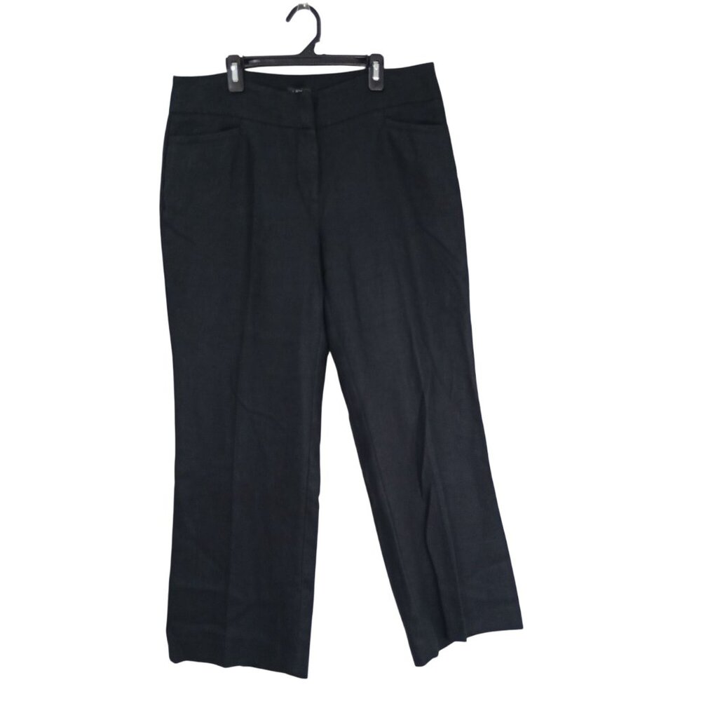 Ann Taylor LOFT 100% Linen Pants Petites Black Julie Wide-leg Size 10P Womens